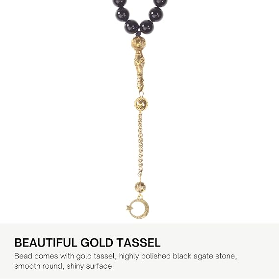 Tasbih Premium Muslim Prayer Beads Made With Natural Stone Beads for Daily Misbaha and Meditation (10mm (33 Beads), Agate, Black)