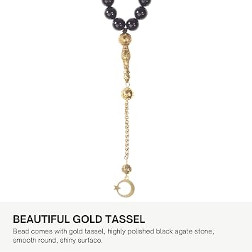 Tasbih Premium Muslim Prayer Beads Made With Natural Stone Beads for Daily Misbaha and Meditation (10mm (33 Beads), Agate, Black)