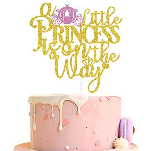 A Little Princess Is On The Way Cake Topper Gold & Rose Red Glitter, Girl Baby Shower Cake Topper, Princess Cake Topper, It's A Girl Pregnancy Announcements Gender Reveal Party Decorations #TOP3