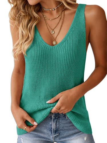 Image of Tutorutor Womens V Neck Sweater Tank Tops Summer Crochet Knit Vest Top