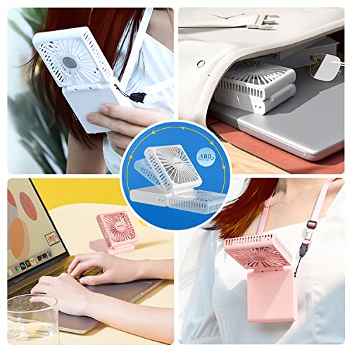 Ohkyoot Portable Travel Fan,Foldable Mini Desk Fan,Usb Rechargeable Neck Fan For Travel,Outdoors,Indoors (White) #TOP1