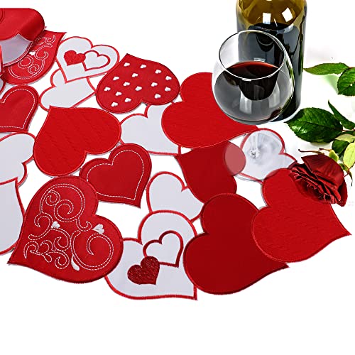 Simplebrand Valentines Day Table Runner 70 Inch Long, Embroidered Red And White Love Heart Table Runners, Anniversary Wedding For Kitchen Dining Table Decorations Indoor Outdoor Party #TOP4