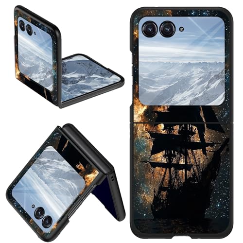 DHYYDSQZ for Motorola Moto Razr Plus 2024 Case for Moto Razr 50 Ultra Phone Case Pirate Ship Galaxy Design Thin Slim Hard PC Anti-Scratch Shookproof Protective Cover Case for Moto Razr+ Plus 2024