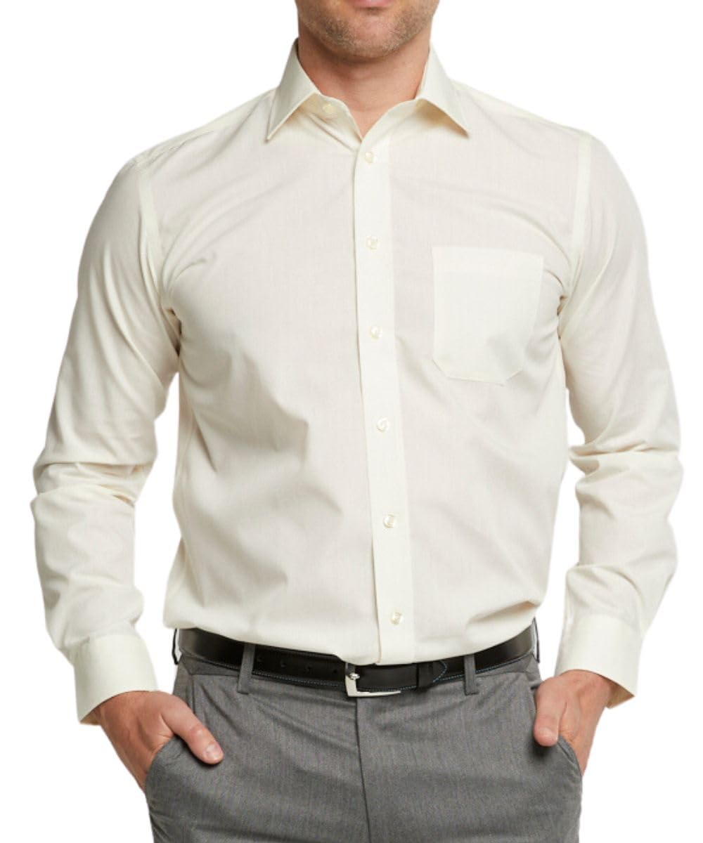 Double Two Men's Cream - ’S Dress Shirt – Premium, Easy-Care, Non-Iron Dress Shirt, Classic Fit, Long Sleeve Business Shirt With Pocket - 20In Collar