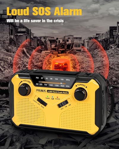Image of 【Built-in 3000mAh Battery】 J-369 Multifunctional Hand-Crank Emergency Radio AA Battery Operated, Solar-Powered AM /FM Radio, Flashlight & Reading Light, Built-in Speaker, SOS Alarm, with Lanyard