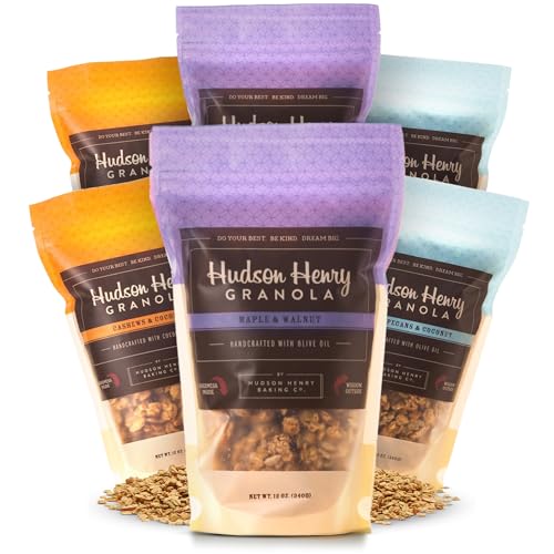 Hudson Henry Classics Granola Variety Pack | Small Batch Baked Gluten Free Granola with Pure Maple Syrup, Extra Virgin Olive Oil & Pumpkin Seeds | Soy Free, Vegan & Non-GMO | 6 Pack, 12 oz Bags