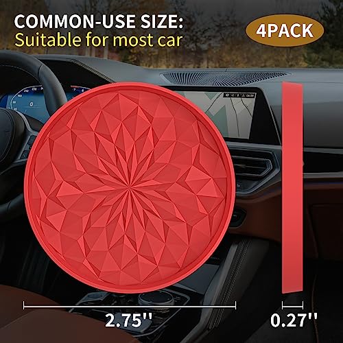 Image of ME.FAN Car Coasters for Cup Holders [4 Pack] - 2.75In Silicone Auto Mug Mats - Universal Non-Slip Recessed Car Interior AccessoriesRed