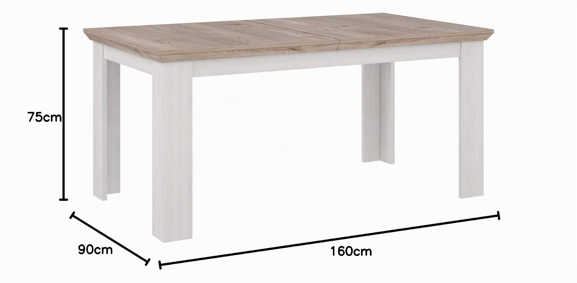 Forte ILOPPA Esstisch 160, Esstisch ausziehbar, Esszimmer, Wohnzimmer, Landhausstil, Holzwerkstoff, Nelson Eiche/Schneeeiche Holzdekor, 160 cm breit x 75 cm hoch x 90 cm tief