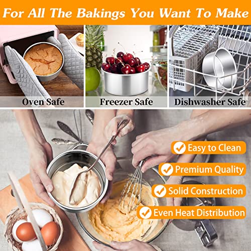 P&P Chef 4 Inch Small Cake Pan Set Of 4, Stainless Steel Baking Round Cake Pans Tins Bakeware For Mini Cake Pizza, Quiche, Non Toxic & Healthy, Leakproof & Easy Clean, Mirror Finish & Easy Releasing #TOP4