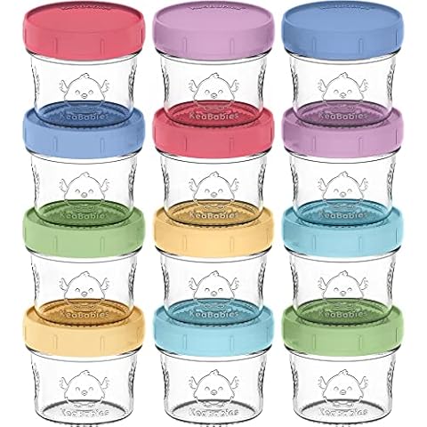 KeaBabies 12-Pack Glass Baby Food Containers - 4oz Leak-Proof, Microwavable, Glass Baby Food Jars - Baby Food Storage Containers -Baby Bullet Jars with Lids - Baby Food Containers Freezer Safe (Nord) Cover