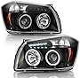 ACANII - For 2005-2007 Dodge Magnum LED Dual Halo Ring Black Housing Projector Headlights Headlamps Pair Set Left+Right