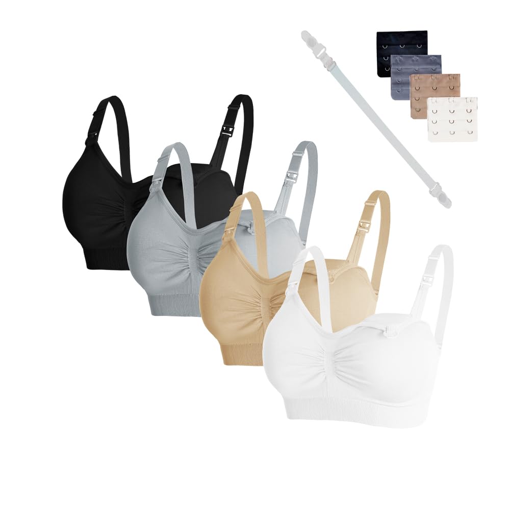 brasieres de Lactancia para Mujer,Embarazo,sin Varillas,con Almohadillas,Extensores y Clips,Paquete de 4