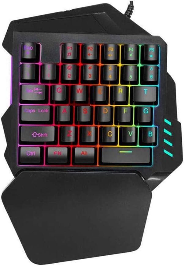 One Handed Gaming Keyboard, Portable Mini Mechanical Keyboard with Ergonomic Design and Wrist Rest Support, RGB Backlit, 35 Keys for Professional Use in LOL/PUBG/MOBA/MMO/FPS