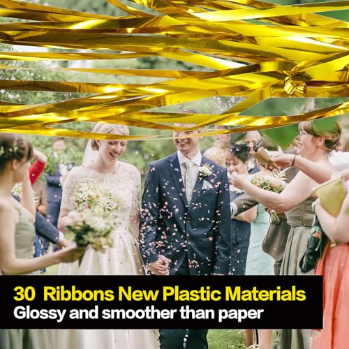 Image of Plastic Confetti Poppers No Mess Hand Thrown Streamers for Wedding Birthday Party Celebrations (Shining Gold, 10 Pack)