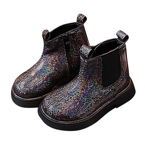 IWIHMIV Girls Ankle Boots Low Block Heel Glitter Zipper Booties Outdoor Comfortable Non Slip Girls Short Boots2