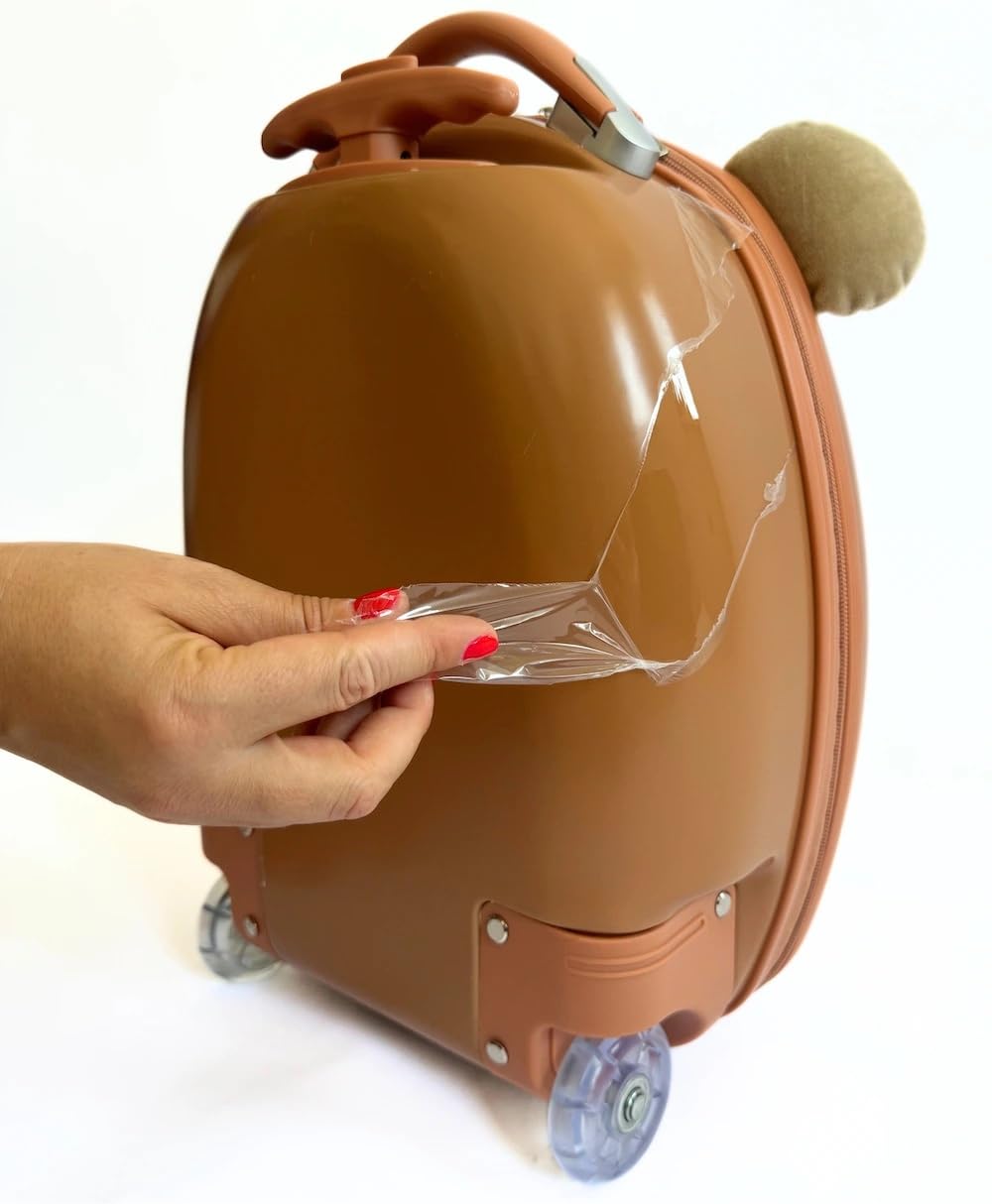 BERTOO Valigia da viaggio per bambini Orso 25L, design simpatico a forma di orso con orecchie di peluche, bagaglio rigido leggero in ABS+PC, marrone