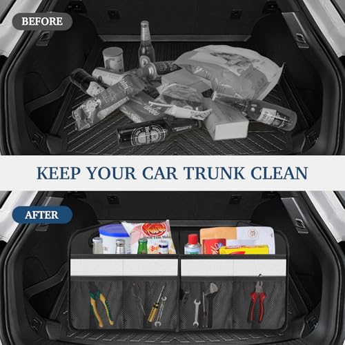 Image of Femuar Car Trunk Organizer, Car Storage Organizer with Large Capacity Waterproof Collapsible Trunk Organizer for Car Suv /Jeep /Sedan (Beige, Standard)