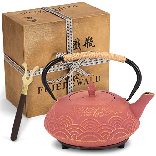 NA FRIEDEWALD Gusseisen Teekanne (1,2 L Rosa Gold) | Japanischer Teekessel | Teapot | Tetsubin | Asiatischer Stil | mit Edelstahl-Sieb für losen Tee | Teebereiter | Langlebig | Einzigartiges Design Cover