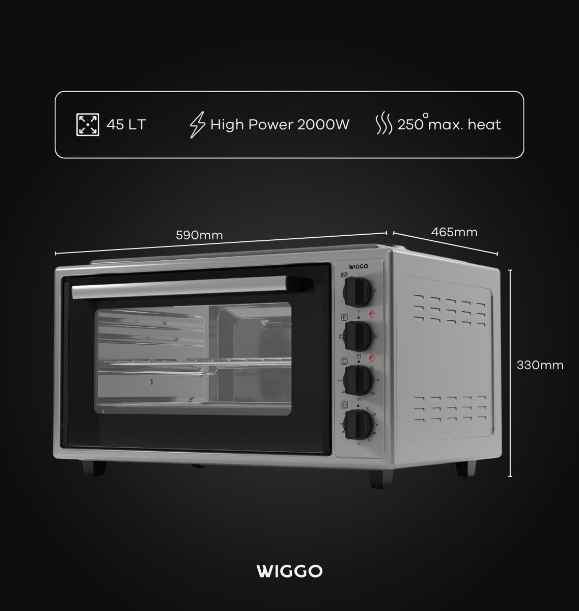 Wiggo Minihorno con placa de cocción 2000 W 45 litros 6 en 1 funciones gris
