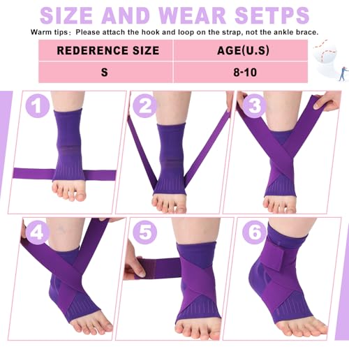 Image of Tarpop 1 Pair Ankle Brace for Kids Compression Ankle Sleeves Adjustable Foot Support Brace Elastic Guard for Children Boys Girls Sports Running Jogging Dance Fitness Gymnastics(Dark Purple,Small)