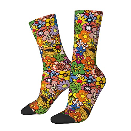 Oeaskly Socks Men's Women's Hippies Flower Socks Novelty Crew Funny Crazy Gift Tube Socks, Hippies Flower, 6-10