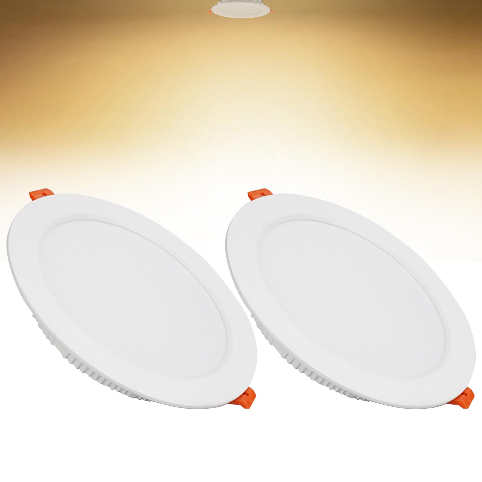 18W LED Recessed Ceiling Spotlights, 3000K Warm White Ultra Slim Panel Light, Cut Φ150-160mm, AC110-240V Round Downlights for Living Room Office, 2 Pack