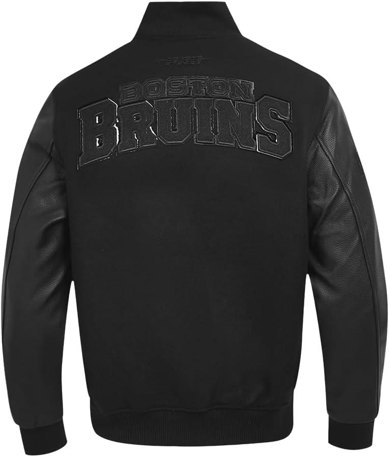 pro standard mens nhl classic triple black varsity jacket boston bruins small triple black