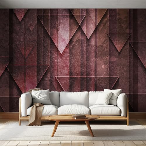 Papier peint bordeaux effet 3D géométrique pour transformer votre salon contemporain