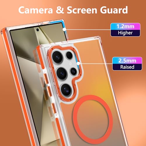 Image of Magnetic Case for Samsung Galaxy S24 Ultra [Compatible with Magsafe] [Cute Fashion Fluorescent Design] [1 Screen Protector] Slim Translucent Matte Case for Galaxy S24 Ultra 6.8 inch, Orange