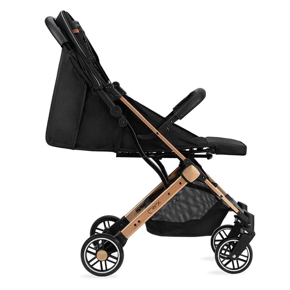 MoMi ESTELLE Poussette compacte légère et pliable dès 6 mois jusqu'à 15 kg, dossier inclinable, repose-pieds réglable, roues amorties, grand panier, harnais 5 points