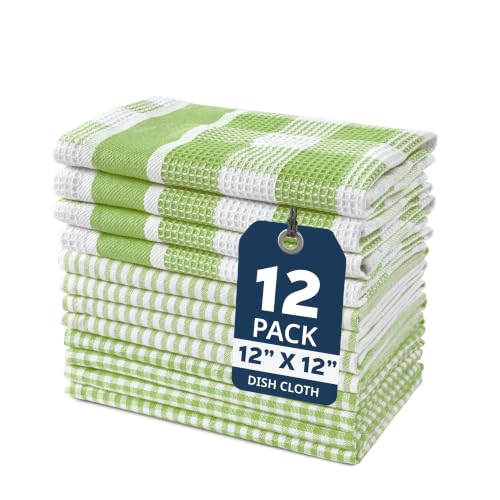 Image of LANE LINEN 100% Cotton Kitchen Dish Cloths, Ultra Soft Absorbent Quick Drying Dish Towels, Multiweave Wash Cloths Dish Towel Sets, 12x12 Inches, 12 Pack - Sage Green