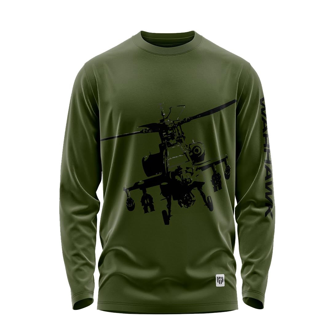 Aero ArmourWarhawk Apache Full Sleeve Printed Cotton T-Shirt for Unisex | Round Neck