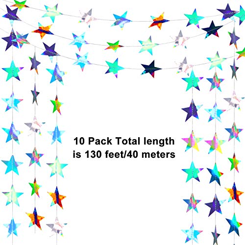 Image of Patelai Glitter Star Garland Banner 2026 Party Decor 130 Feet Star Hanging Streamers Twinkle Backdrop for Classroom Birthday Graduation Wedding Supplies(Holographic Iridescent)