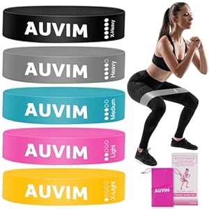 AUVIM Fitness Bands [Set of 5] Non-slip Resistance Bands Loop Exercise Bands for Women & Men 5 Levels Bands for Home Fitness, Stretching, Strength Training, Physical Therapy, Yoga