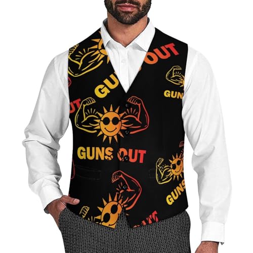 Suns Guns Out Men's Formal Suit Vest for Business Formal Or Casual Dress Waistcoat Wedding