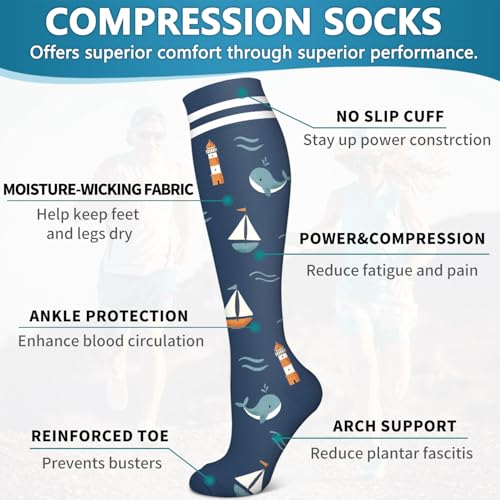Image of Bluemaple 6 Pack Copper Compression Socks for Women and Men Circulation-Best Support for Medical, Running,Nursing,Athletic