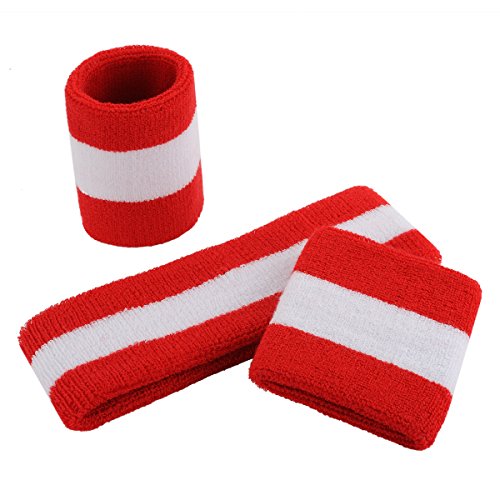 Image of ONUPGO Sweatband Set Sports Headband Wrist Striped Sweatbands Terry Cloth Wristband Athletic Exercise Basketball Wrist Sweatband and Headbands Moisture Wicking Sweat Absorbing Head Band