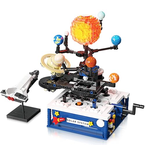 Finger Rock Technik Drehbares Sonnensystem Modell mit Licht, 775 Teile Bausteine Simulation Planeten Sonne Mond Erde Raumschiff, Weltraumforschung Geschenke für Erwachsene Jugendliche