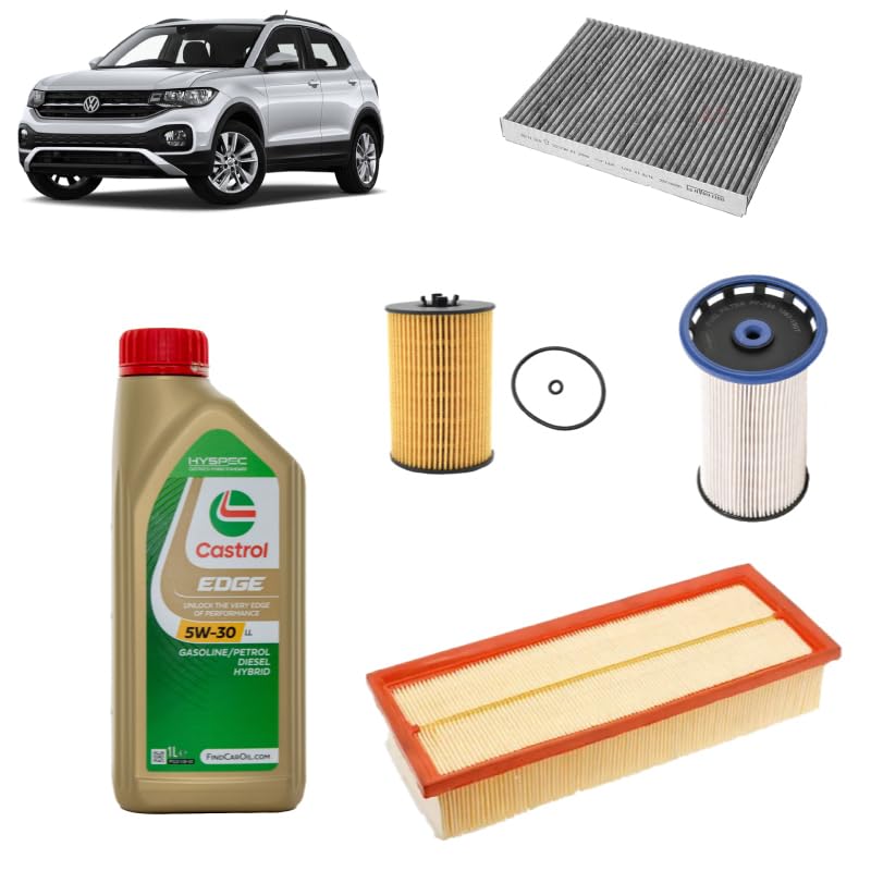 Kit tagliando 4 filtri + 5L olio Edge 5W-30 LL per Volkswagen T-Cross 1.6 TDI 2018+