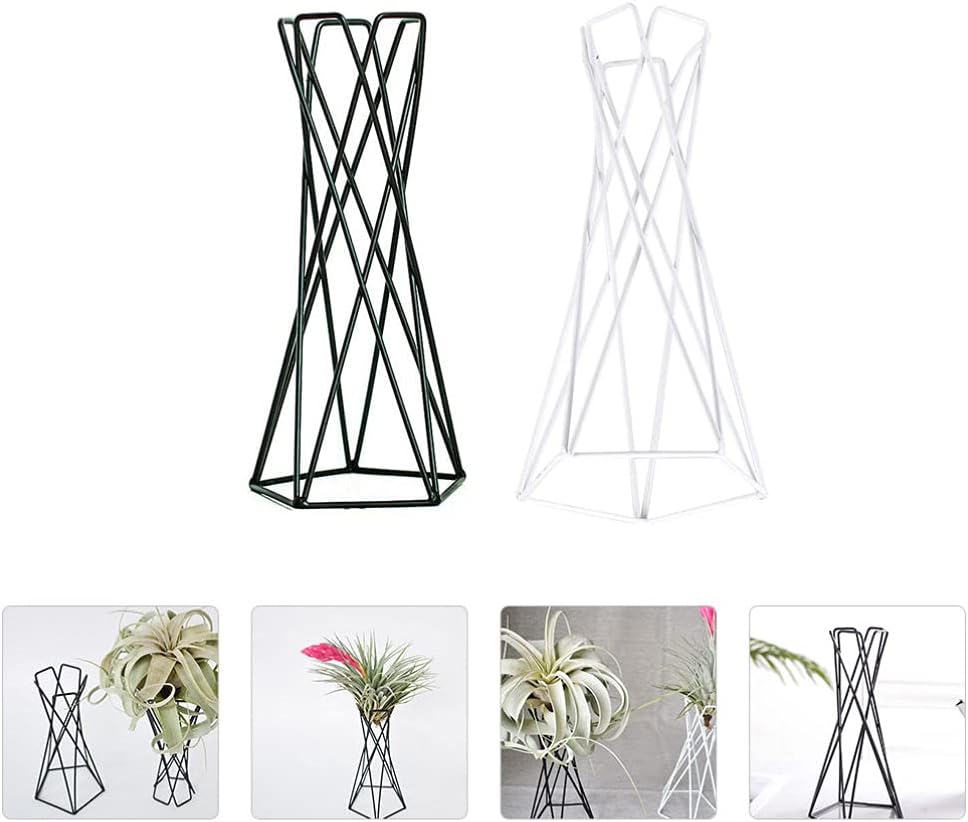 Hemoton 2pcs Air Plant Holder Iron Tabletop Air Plant Stands Containers Air Plant Racks Tillandsia Planter Display Racks Base Vase Pot Black White