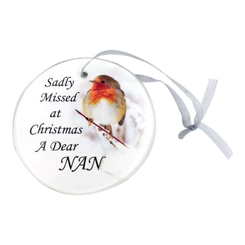 Robin Christmas Tree Hanging Glass Memorial Ornament - Choice of Relative (Dear Nan)