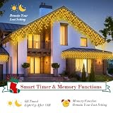Łańcuch świetlny do użytku na zewnątrz, 360 diod LED, lodowy deszcz, IP44, 8 trybów pracy, kurtyna świetlna do pokoju, okapów, schodów, balustrad, Bożego Narodzenia, dekoracja na imprezę (ciepła biel)