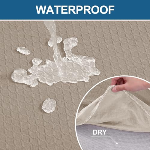 Image of Smiry Waterproof Seat Covers for Dining Room Chairs, No Rear Covers | Stretch Jacquard Removable Washable Chair Seat Slipcovers Protector, Set of 10, Taupe