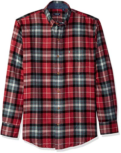 IZOD Men's Stratton Long Sleeve Button Down Plaid Flannel Shirt, biking red, 2X-Large