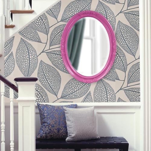 Image of Howard Elliott Queen Ann Oval Glossy Hot Pink Wall Mirror, Oval Bevelled Hanging Wood Framed Vanity Mirrors for Home Decor, Living Room, Bathroom, Bedroom, or Hallway, 25 x 33 Inch