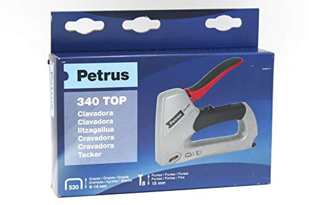 Petrus Grapadora petrus clavadora 340 top bricolaje cuerpo de aluminio ajuste de potencia utiliza grapas nº530 y clavos nº8