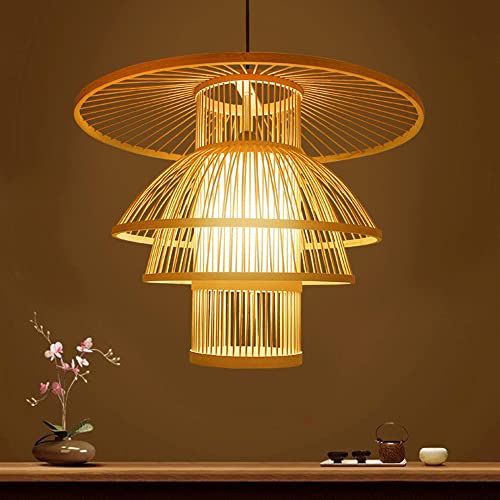Lámpara colgante de bambú pastoral china, luces colgantes de isla de cocina, personalidad, dormitorio Industrial Retro japonés, tejido de bambú, sala de té Zen, candelabro creativo de casa de té con s Cover