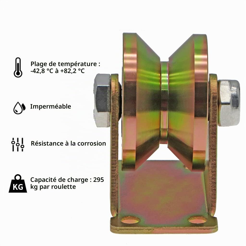 Skelang 2 Pcs Roue gorge V, roues pour portail coulissant 50mm, roues en acier avec rainure en V, pour portail coulissant, porte d'usine, porte d'allée, capacité de charge 295kg par roulette