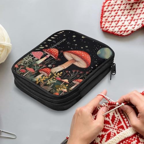 Image of Crochet Hook Case Galaxy Mushroom Crochet Hook Holder Portable Crochet Hook Storage Bag with Web Pockets Suitable for Crochet Needles /Knitting Accessories