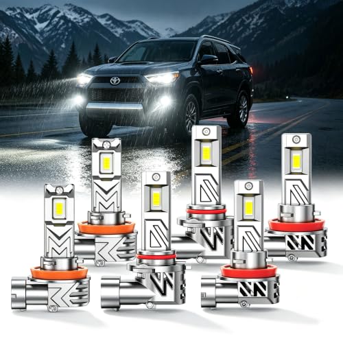 Image of SEALIGHT Fit for Toyota 4Runner 2010-2020 LED Light Bulbs, 9005 /HB3 H11 /H8 /H9 Bulbs with H11 /H16 Fog Lights, 180000LM 6500K, 1200% Brighter, Advanced Cooling, Plug and Play, Pack of 6